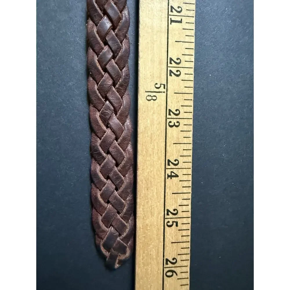 Youth Brown Leather Woven Belt Brass Plated Buckle Size 26” School Casual